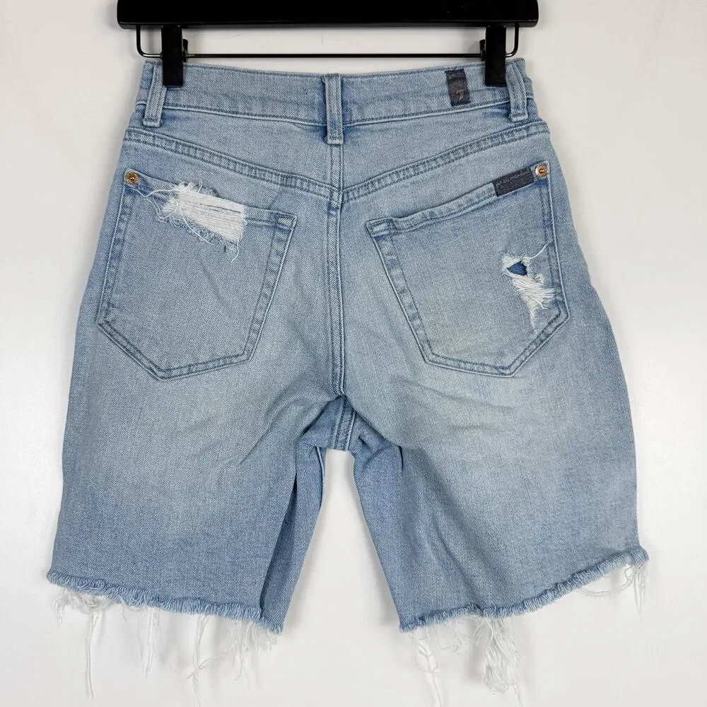 7 For All Mankind Boyfriend Shorts Bermuda Cut Off High Rise 8L Blue - 25